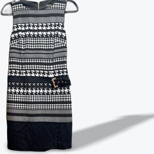 Laundry by Shelli Segal Houndstooth Y2K Sleeveless Dress Low Belt Gold Hardware‎